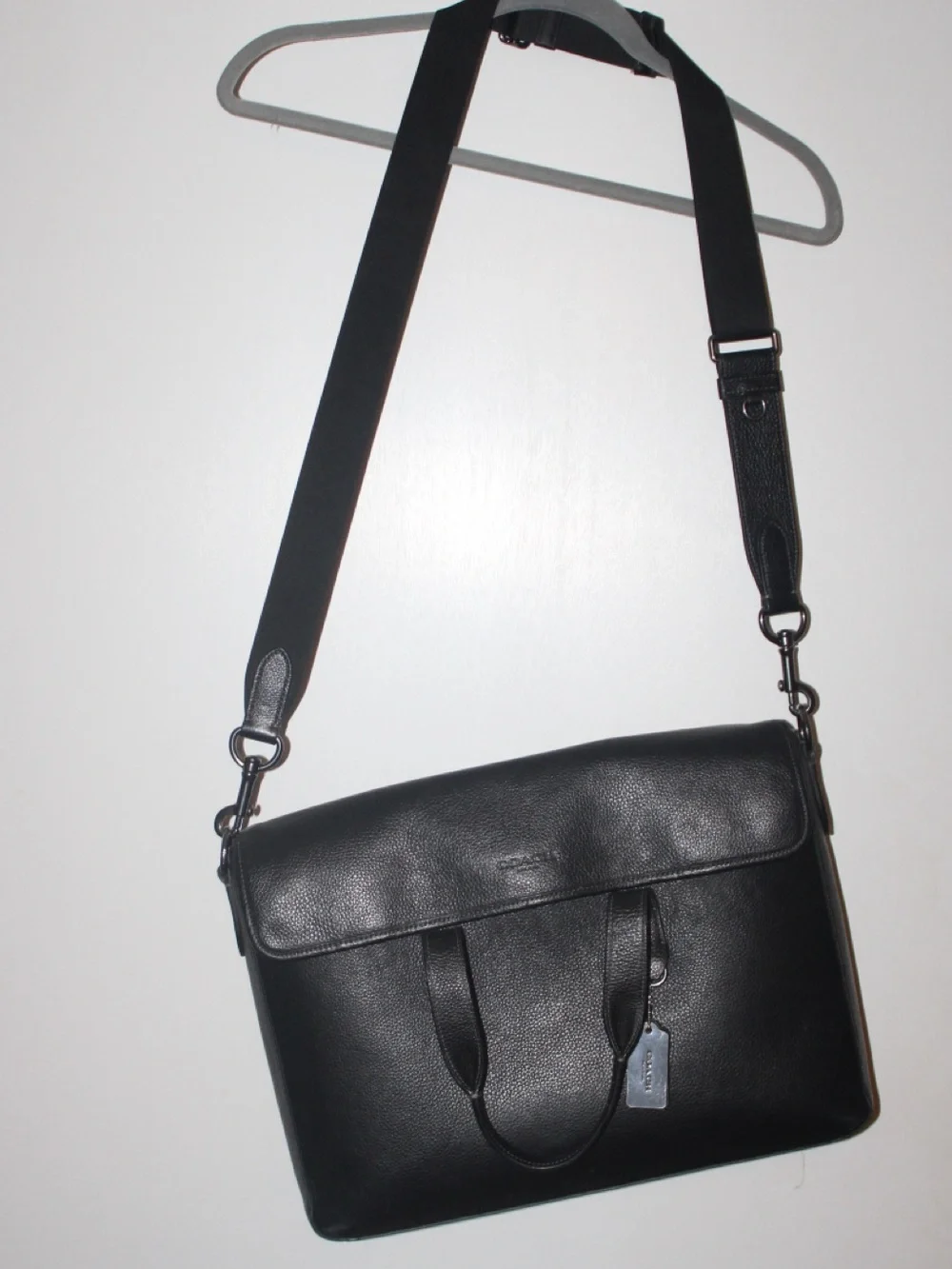 Coach Sullivan Portfolio Brief C9875 Black Pebbled Leather Messenger Laptop Bag